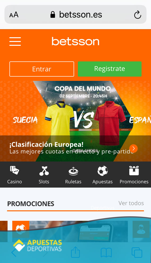 App celular Betsson Perú